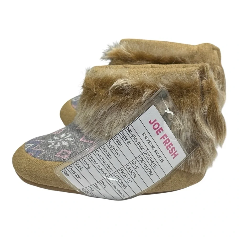 Joe Fresh Faux Fur Trim Knit Slippers Size 9 - Picture 5 of 6